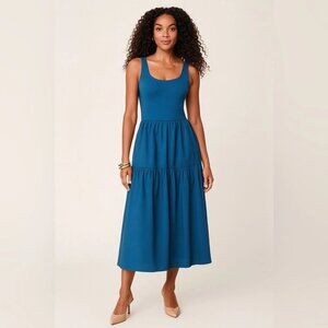 J Crew Fac NWT Tiered Knit Mixy Midi Dress Size XXS Blue Pockets Casual